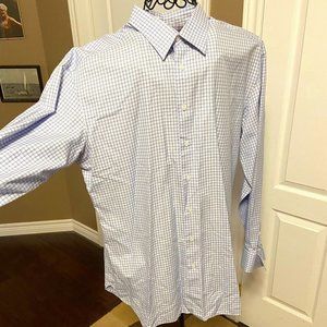 Brioni Blue Check Men's Shirt with French Cuffs in Size 44/17.5 EUC